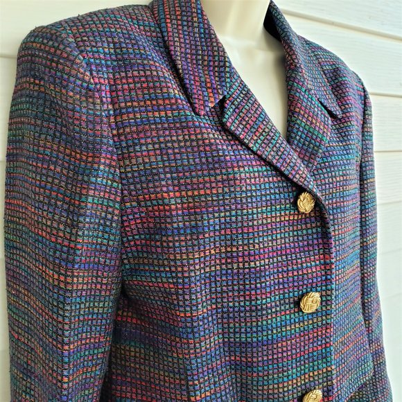 DONCASTER 100% Silk Multicolor Short Length Blazer / Jacket - Picture 3 of 7
